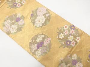 アンティーク　斜め格子に花丸模様織り出し袋帯(材料)